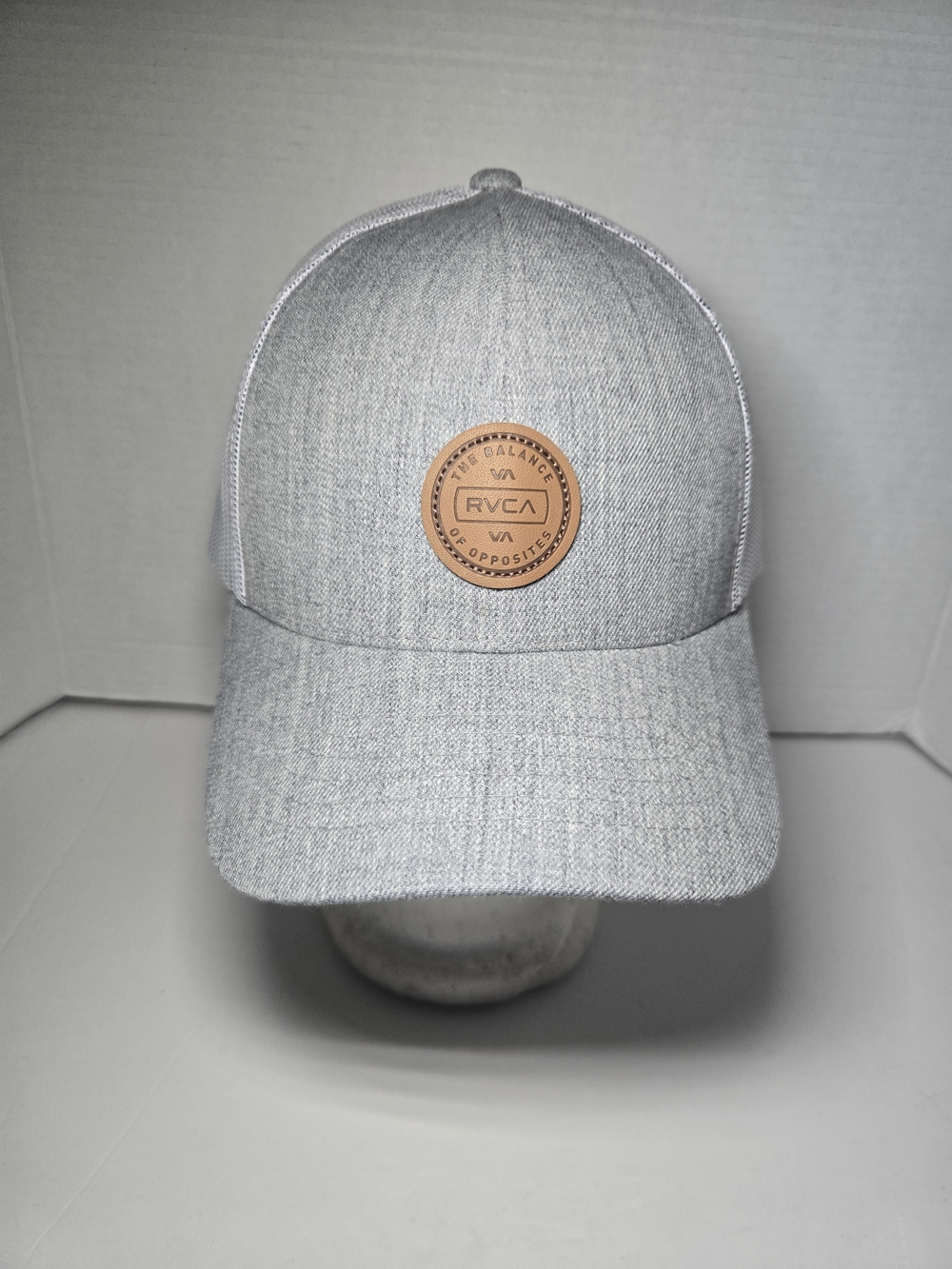 RVCA Gray Baseball Cap with Tan Leather Patch